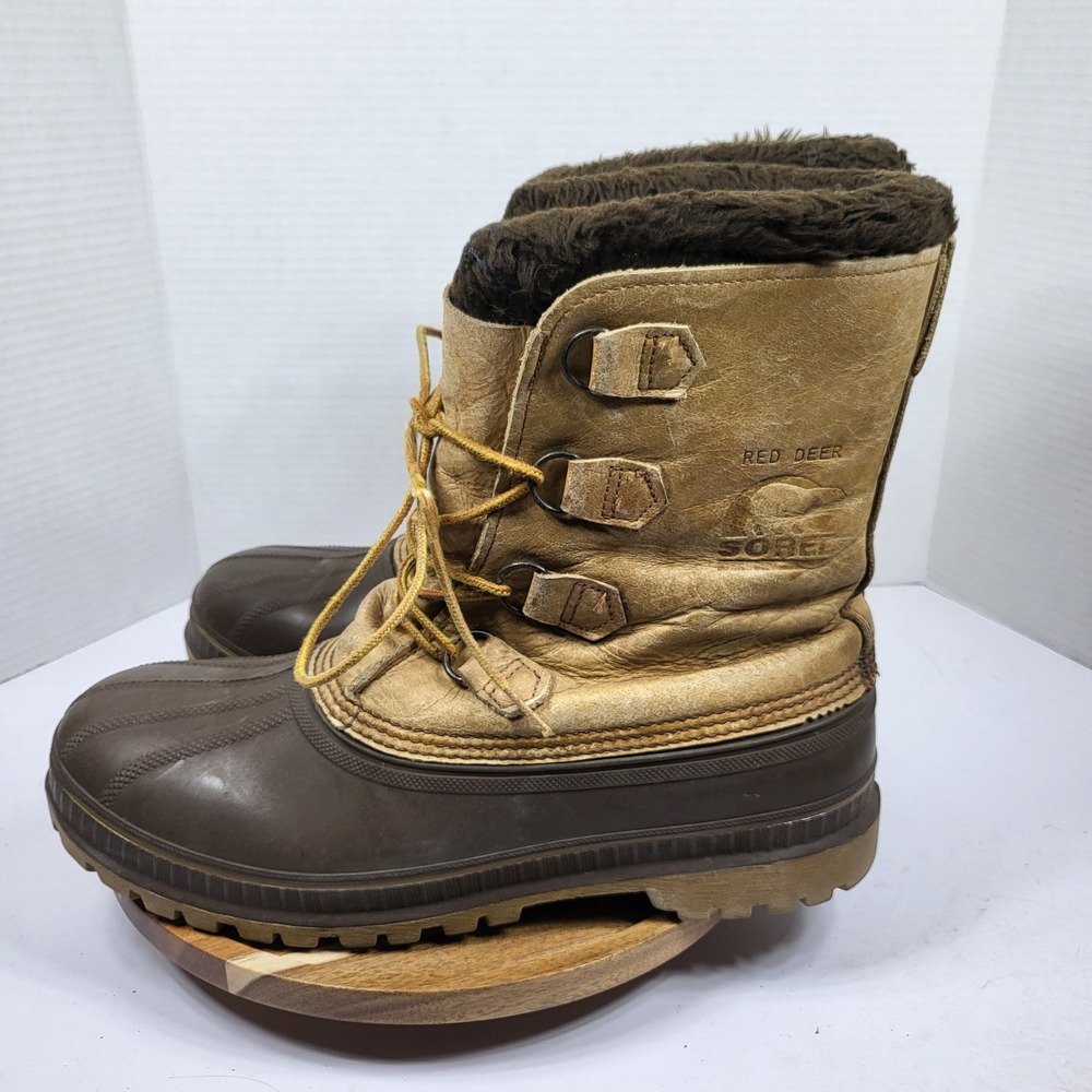 Sorel Red Deer Boots Mens 11 Brown Vintage Leather Steel Shank Made in USA
